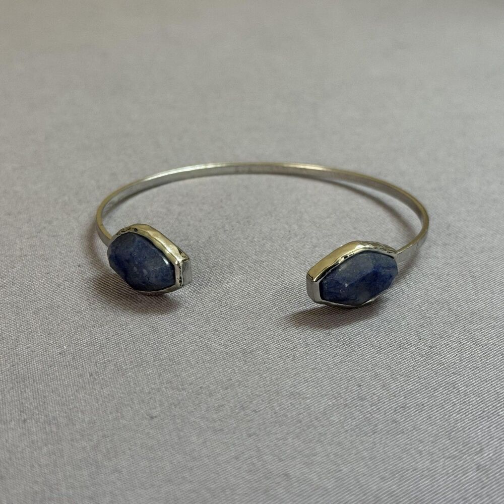 BCBGMAXAZRIA Bracelet Silver Tone Blue Stone Cuff Womens 8.5 In Fashion Jewelry